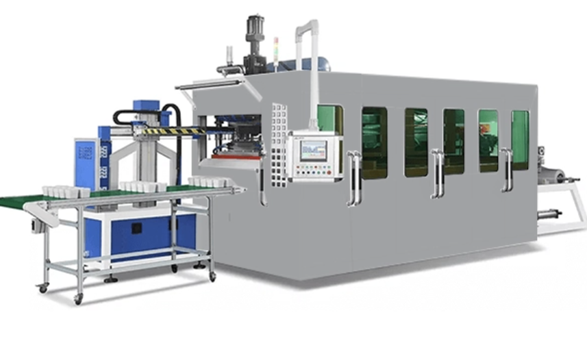 Image of advanced thermoforming machinery, illustrating the process of heating, shaping, and cooling plastic materials with high precision and efficiency.